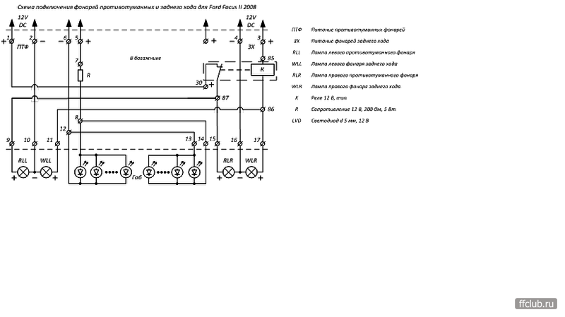 Цветная схема подключения заднего фонаря форд транзит 2019