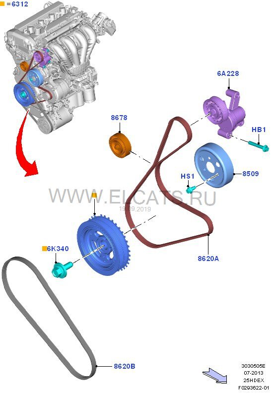 Приводной ремень и ролик на двигателе, устранение свиста (с. ) - Ford Focus 2