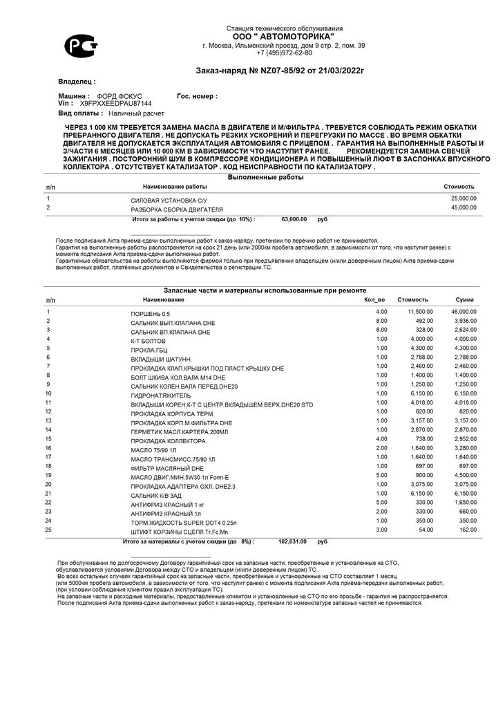 Слесарный и кузовной ремонт ФОРД в САО на Дмитровском шоссе. (с. 55)